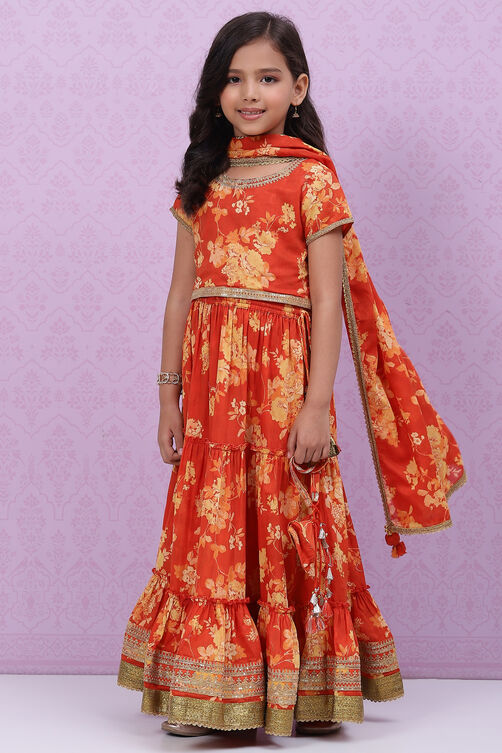 Orange Cotton Lehenga Set image number 5