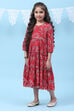 Red Rayon Tiered Printed Kurta Dress image number 2
