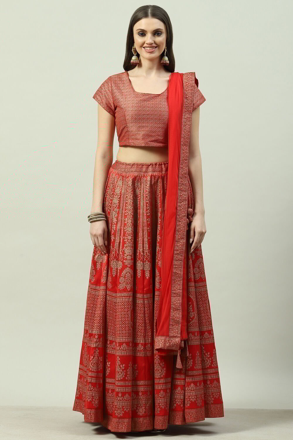 Tomato Red Art Silk Lehenga Set
