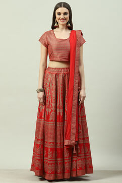 Tomato Red Art Silk Lehenga Set image number 5