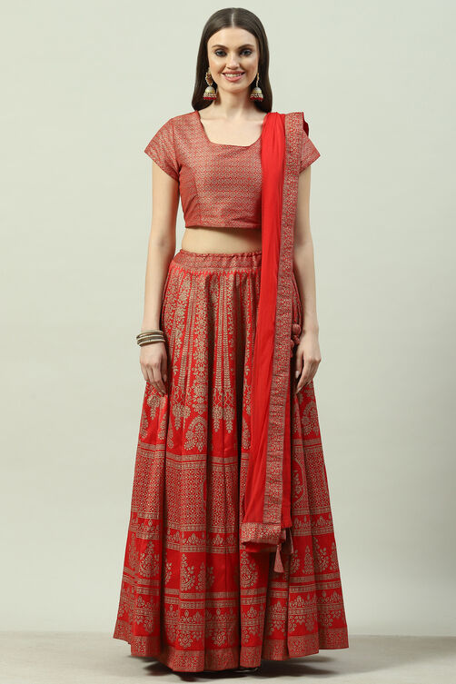 Tomato Red Art Silk Lehenga Set image number 5