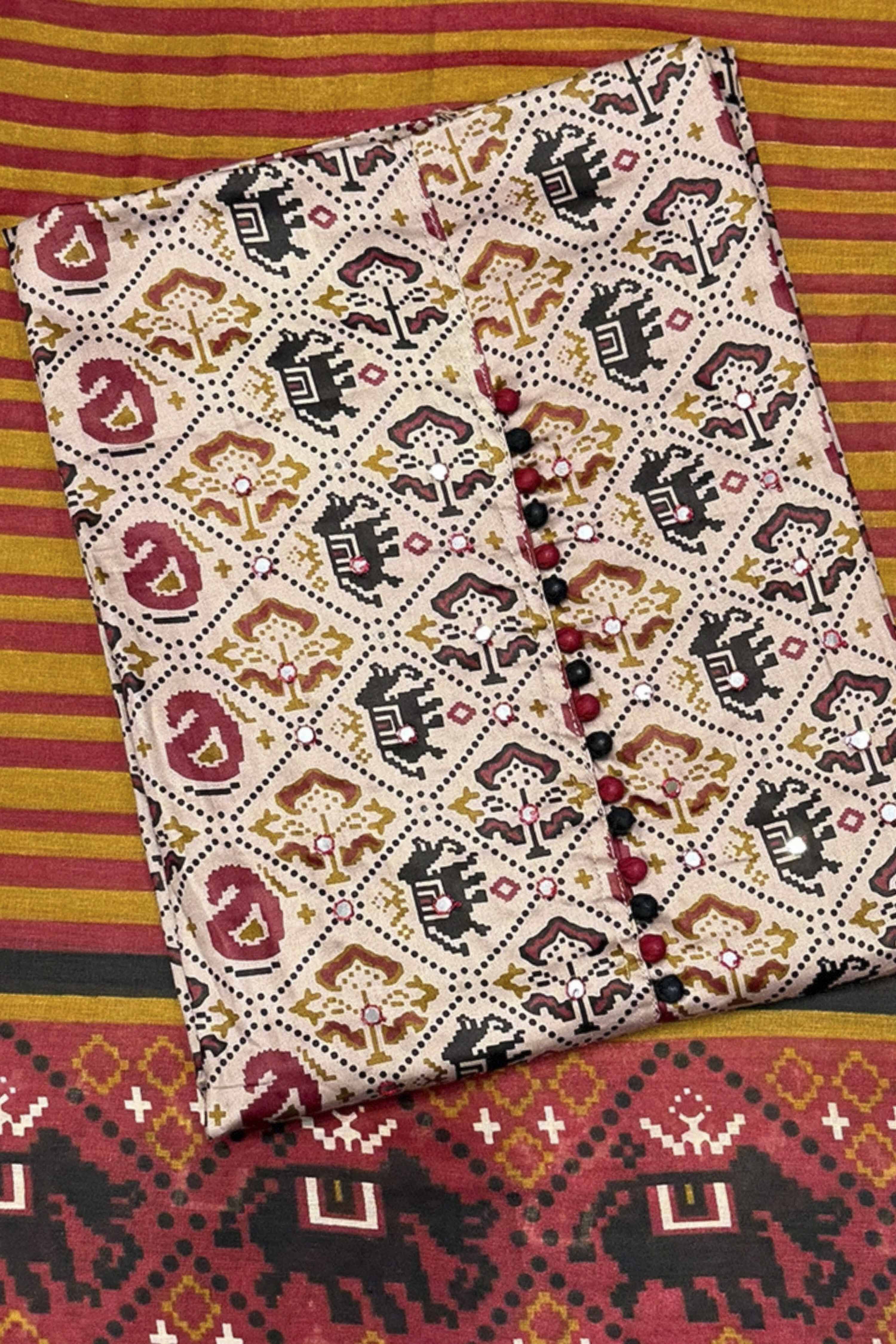 Beige Cotton Printed Unstitched Suit Set image number 2
