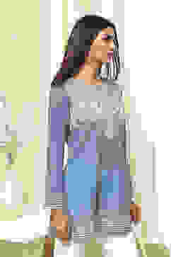 Blue Printed Straight Short Kurta image number 4