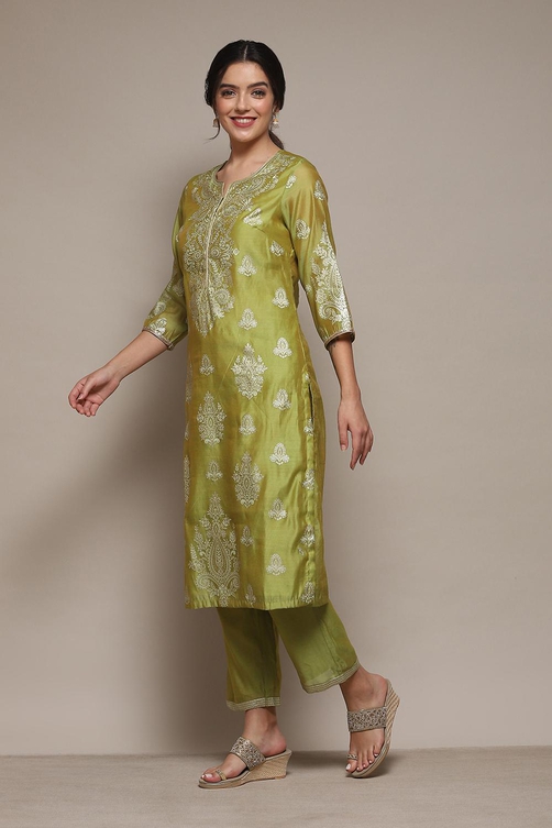 Olive Polyester Straight Printed 2 Piece Set image number 3