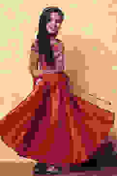 Red Floral Printed Flared Festive Lehenga Set image number 6