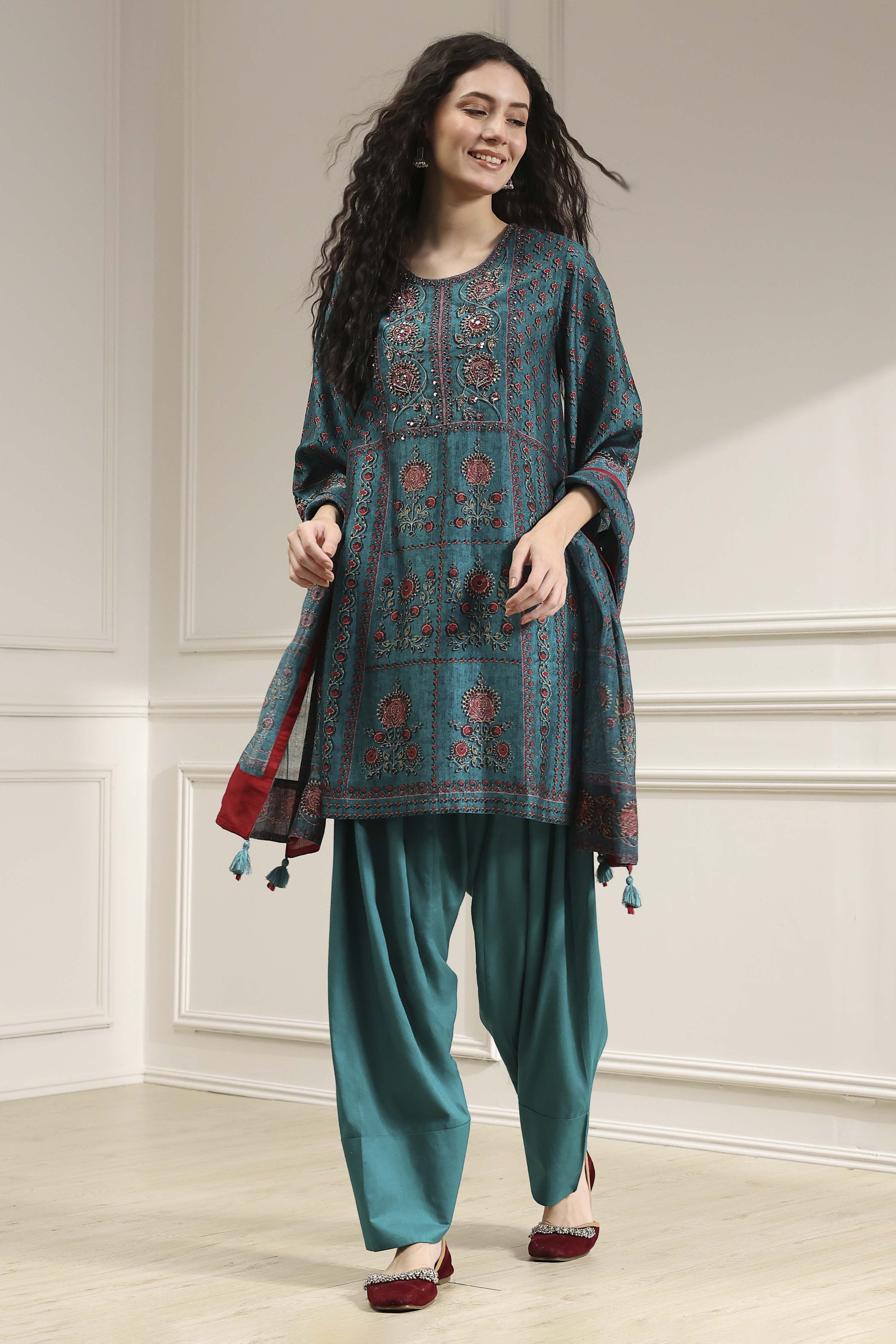 Brown Printed Straight Suit Set image number 0