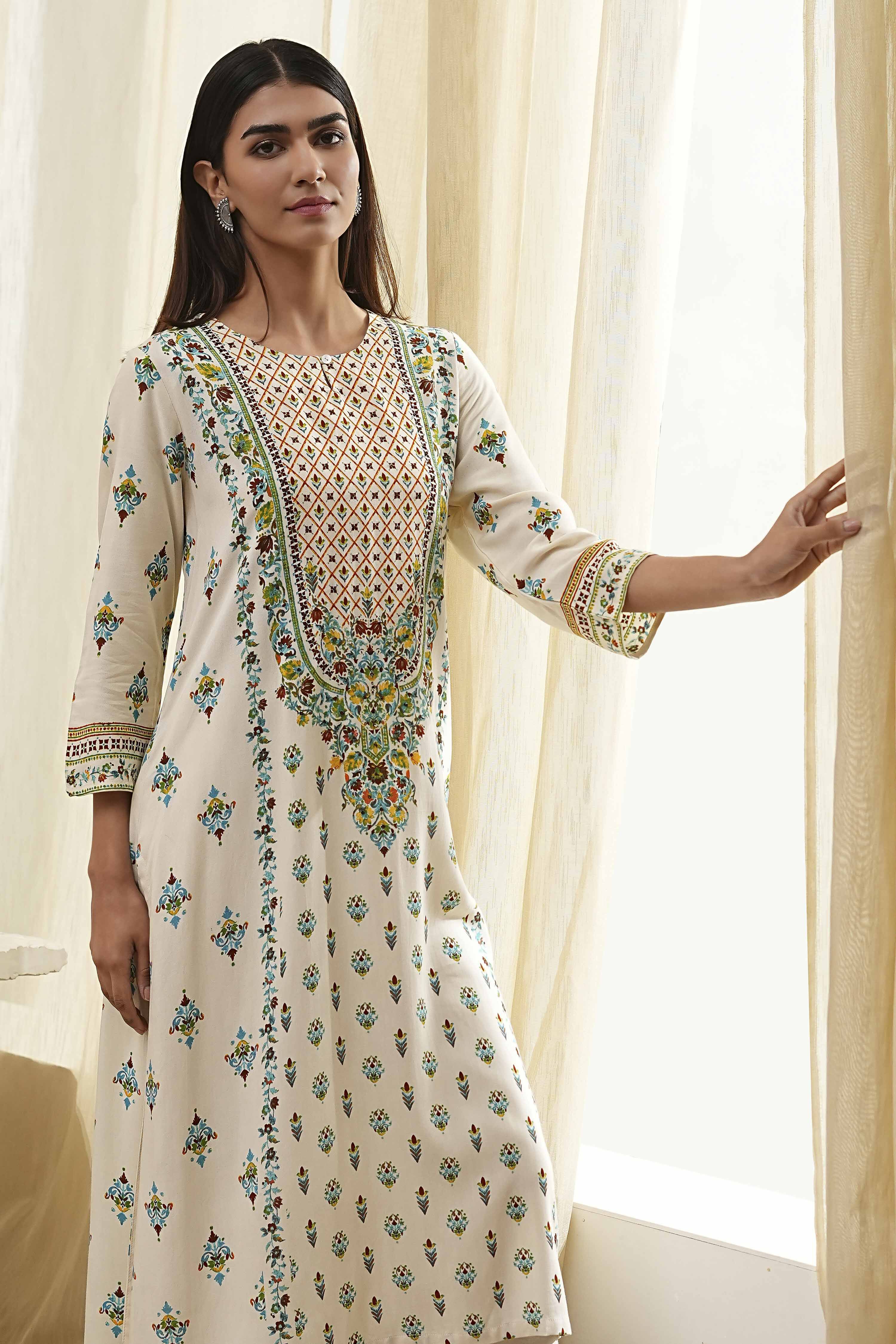 Red Printed Straight Kurta image number 6