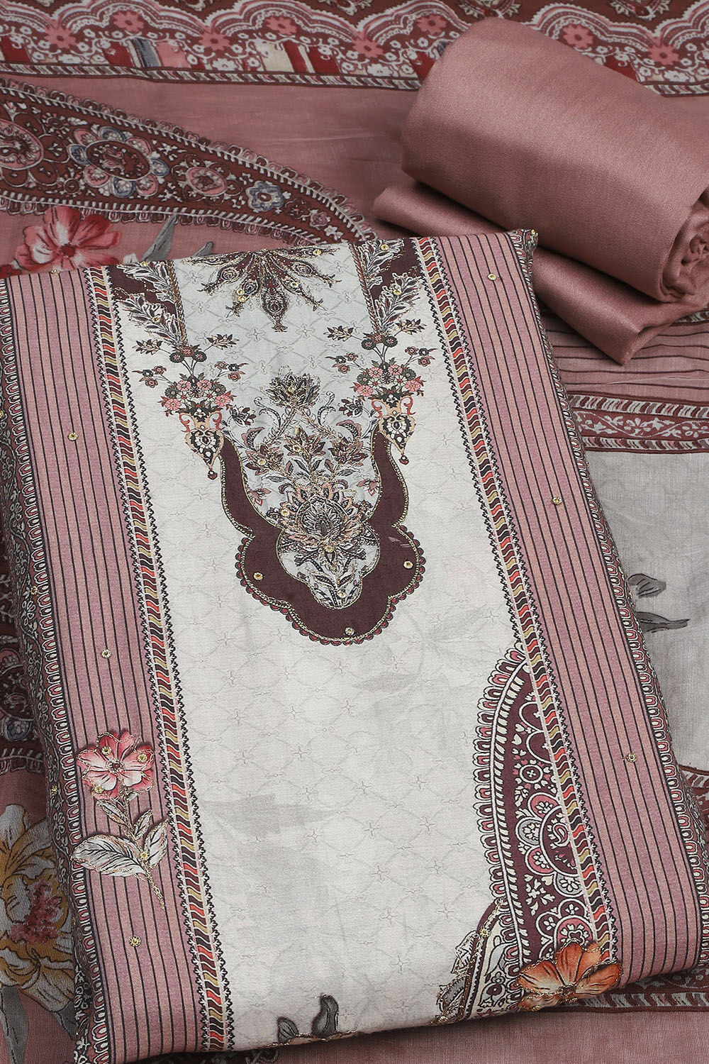 Grey Muslin Unstitched Suit Set image number 1