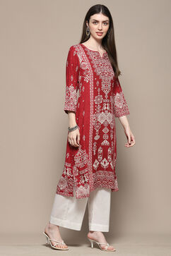 Maroon Rayon Straight Kurta image number 4