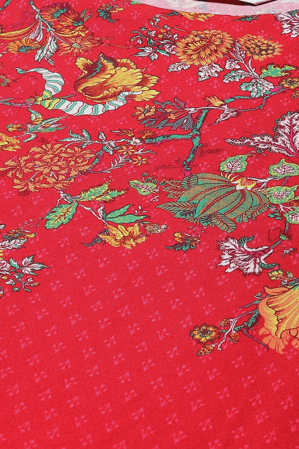 Red Printed LIVA Asymmetric Kurta Palazzo Suit Set image number 1