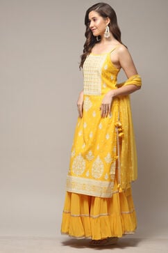 Yellow Art Silk Straight Kurta Garara Suit Set image number 3