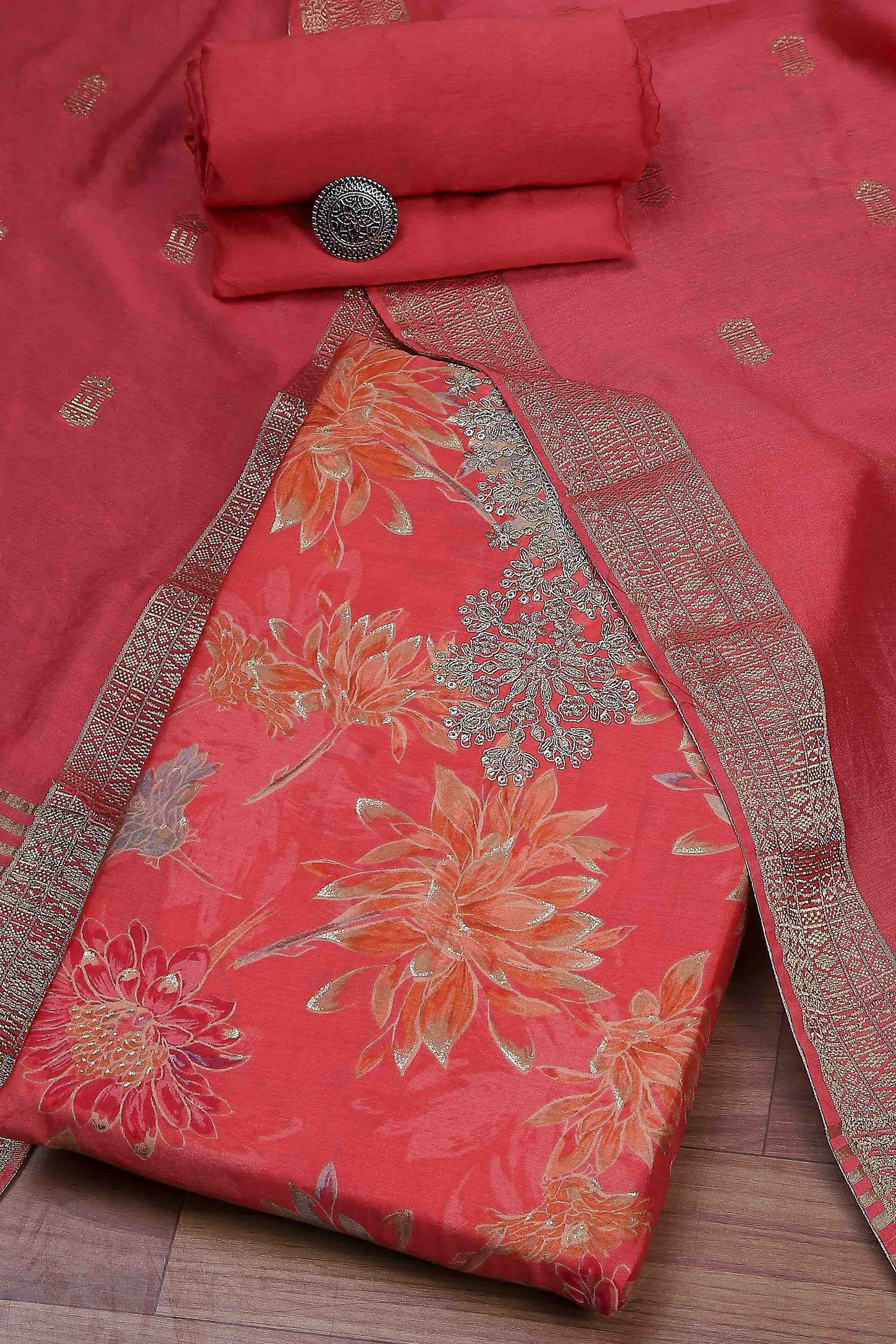 Old-Rose Modal Rajasthani Print Unstitched Suit Set image number 0
