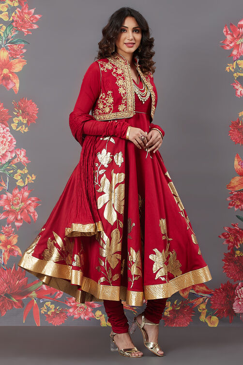 Rohit Bal Off White Cotton Silk Anarkali Printed Suit image number 6