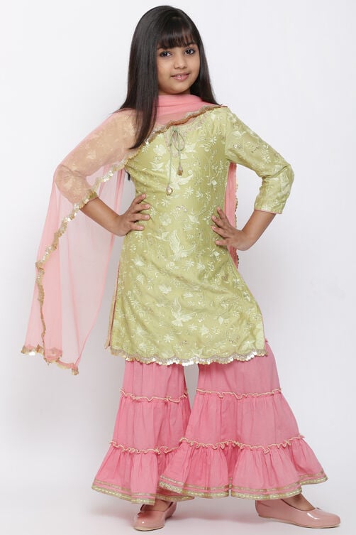 Green And Pink Sharara Kurta Sharara Suit Set image number 2