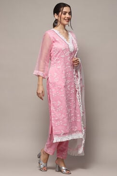 Pink Cotton Blend Unstitched Suit set image number 6