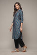 Teal Viscose Straight Printed Kurta image number 3