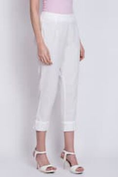 White Cotton Blend Narrow Pant image number 2
