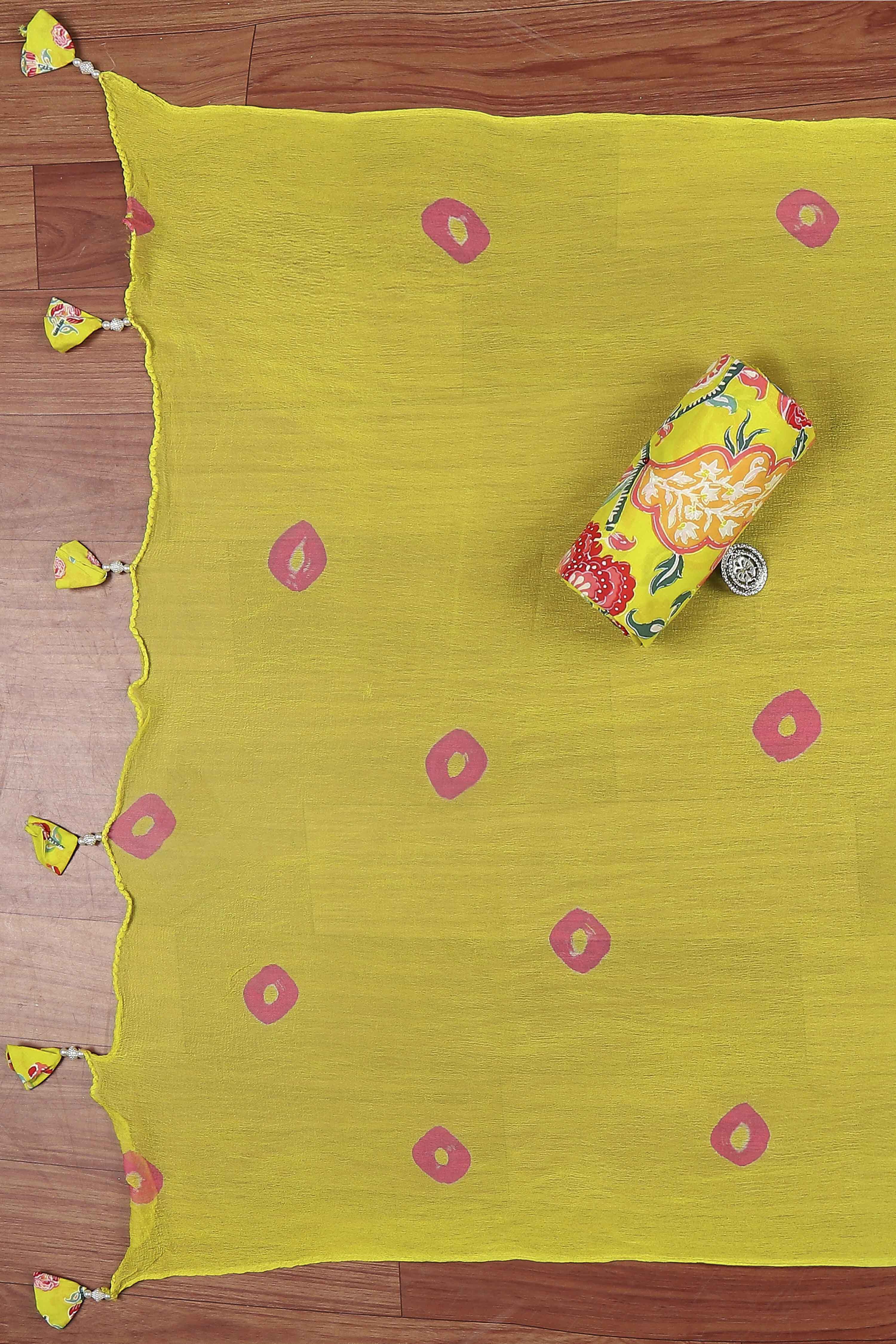 Lime Green Cotton Printed Embroidered Unstitched Suit Set image number 3