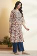 Rust Cotton Floral Printed Straight Kurta image number 4