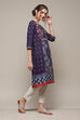 Navy LIVA Straight Printed Kurta image number 3