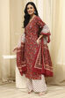 Lime Green and White Cotton Screen Print Unstitched Suit Set image number 1
