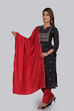 Off White Viscose Hand Block Print Unstitched Suit Set image number 4