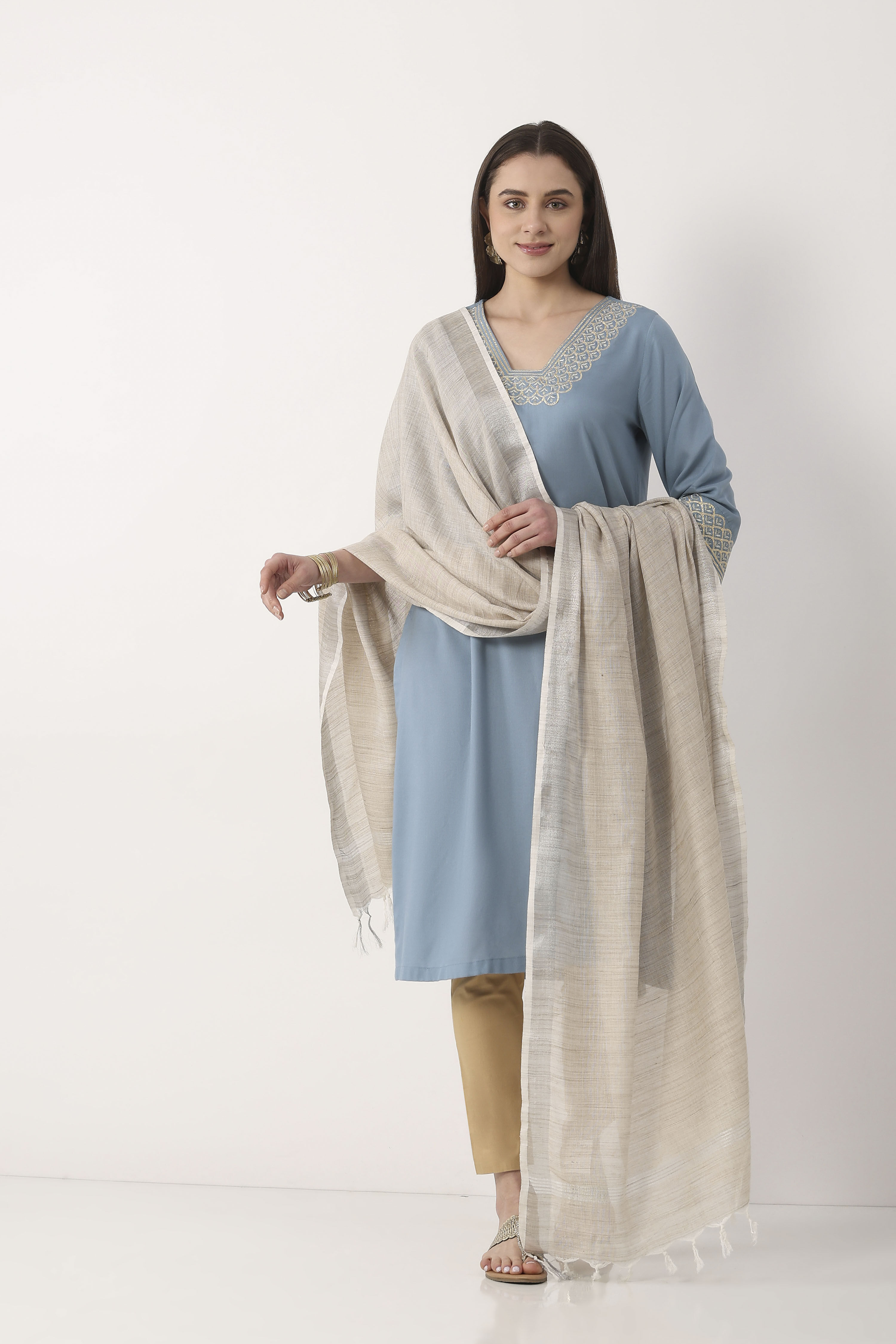 Off White Cotton Khadi Dupatta image number 2