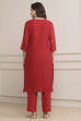 Red Art Silk Straight Kurta Slim Pant Suit Set image number 4