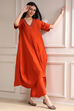 Burnt Orange Dyed Asymmetric Kurta Set image number 0