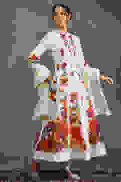 Rohit Bal Ivory Silk Chanderi Floral Printed Kalidar Suit Set image number 5