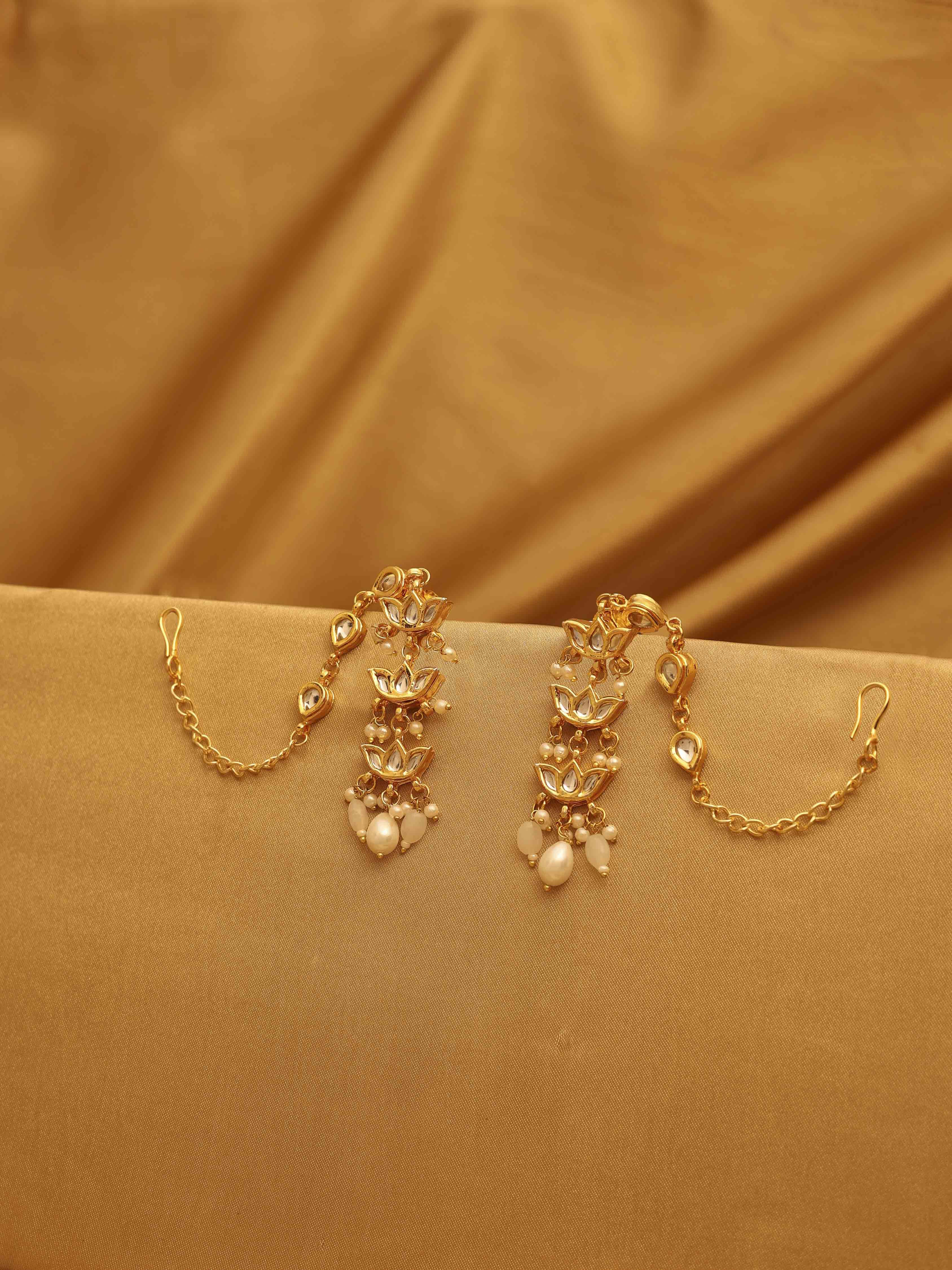 White Gold Plated Brass Kaanchain Earrings image number 0