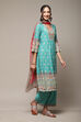 Sea Green LIVA Gathered Kurta Palazzo Suit Set image number 6