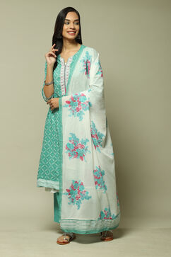 Turquoise Cotton Anarkali Kurta Palazzo Suit Set image number 6