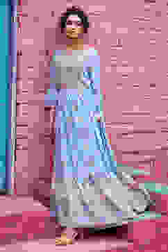 Sky Blue Viscose Tiered Dress image number 6