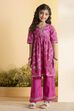 Pink Cotton Floral Printed Flared Kurta Set image number 6