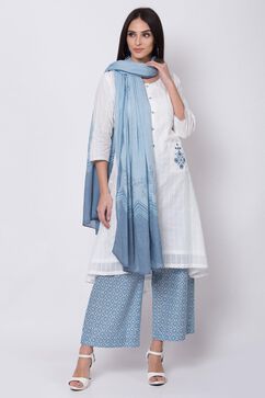 White and Blue Relaxed Kurta Palazzo Suit Set image number 0