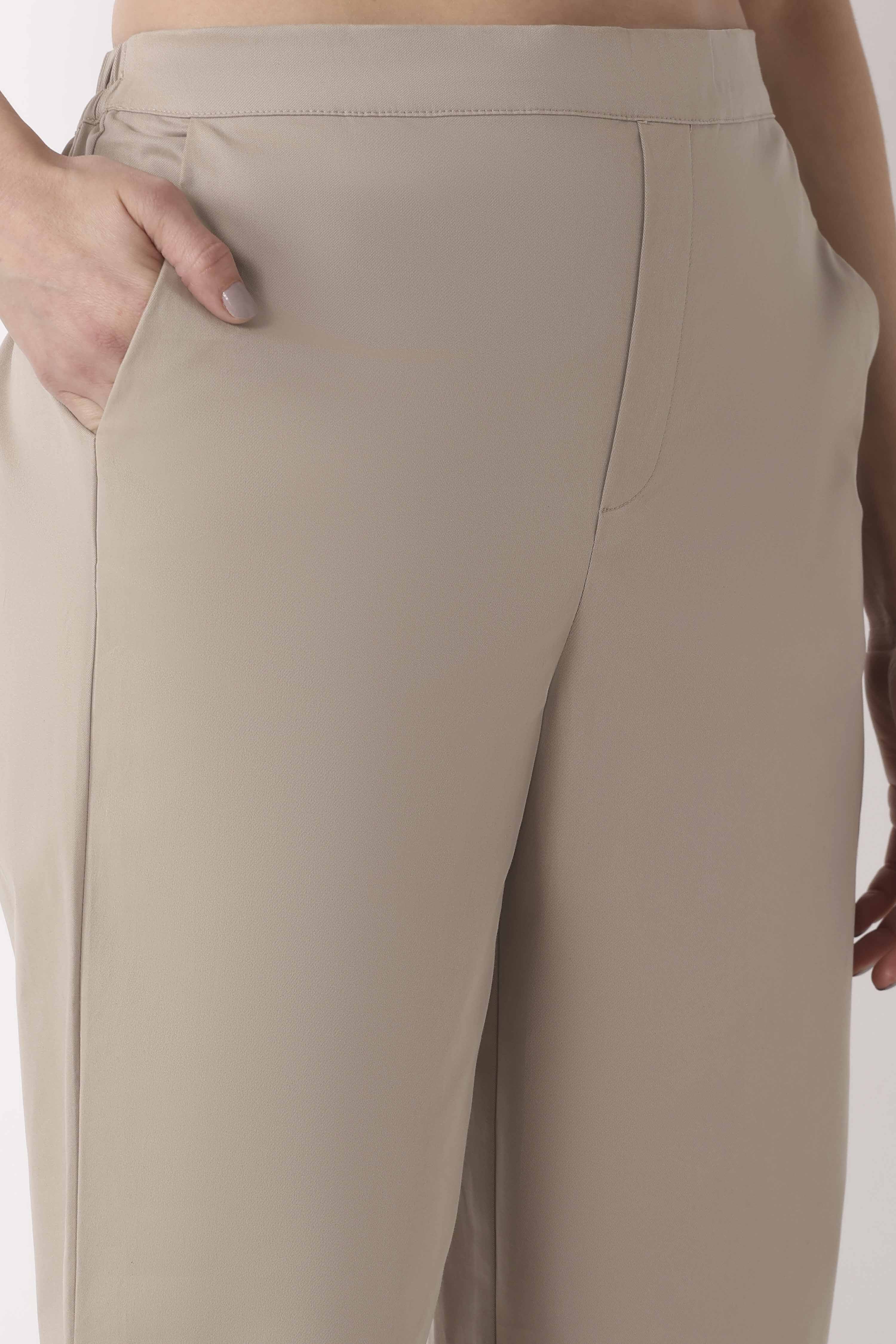 Off White Cotton Narrow Pants image number 1