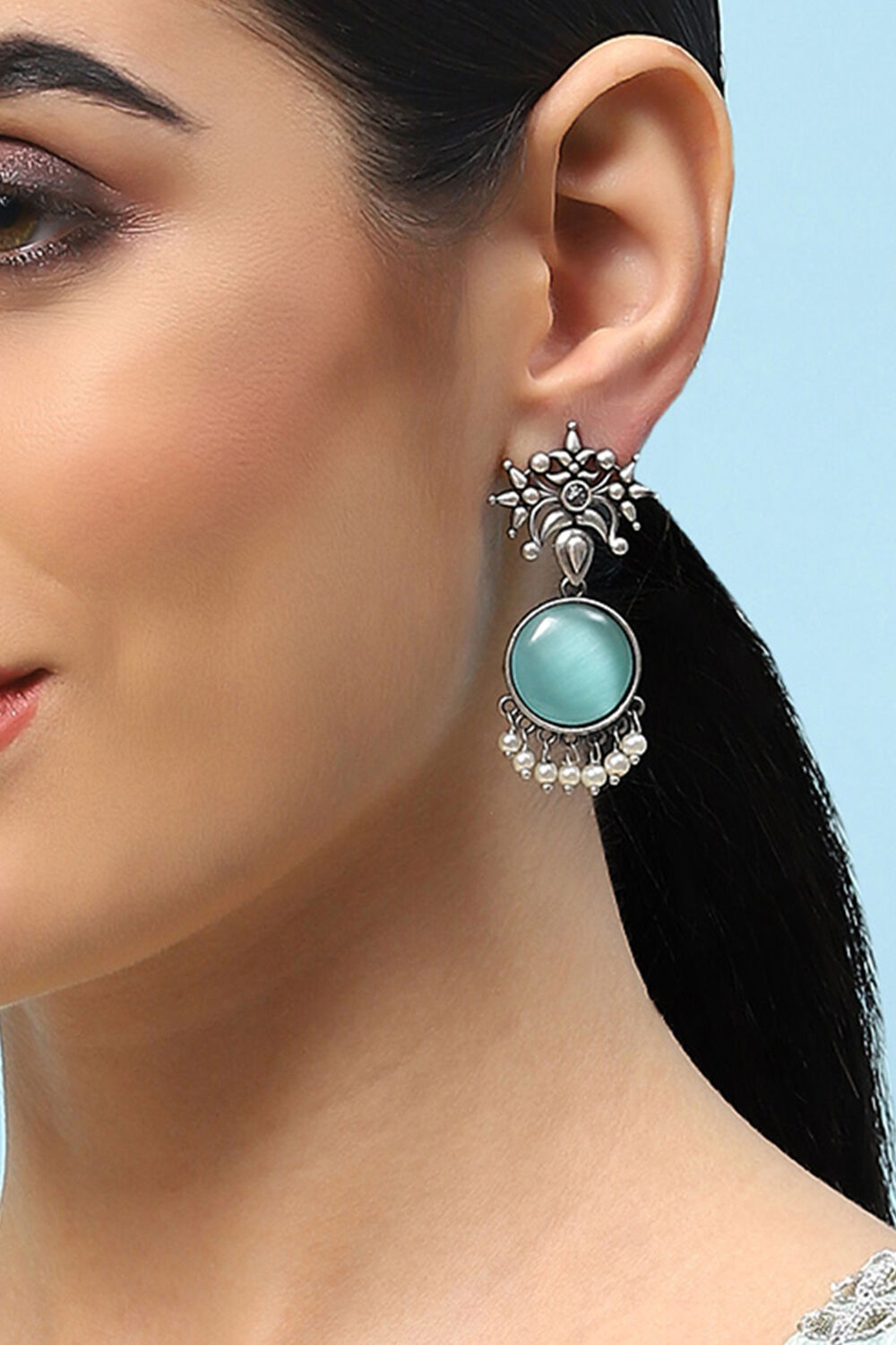 Oxidised Red & Green Brass Earrings image number 1