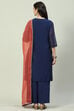 Navy Blue Art Silk Straight Kurta Palazzo Suit Set image number 4