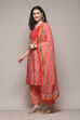 Red Cotton Blend Straight Printed Kurta Narrow Palazzo Suit Set image number 6