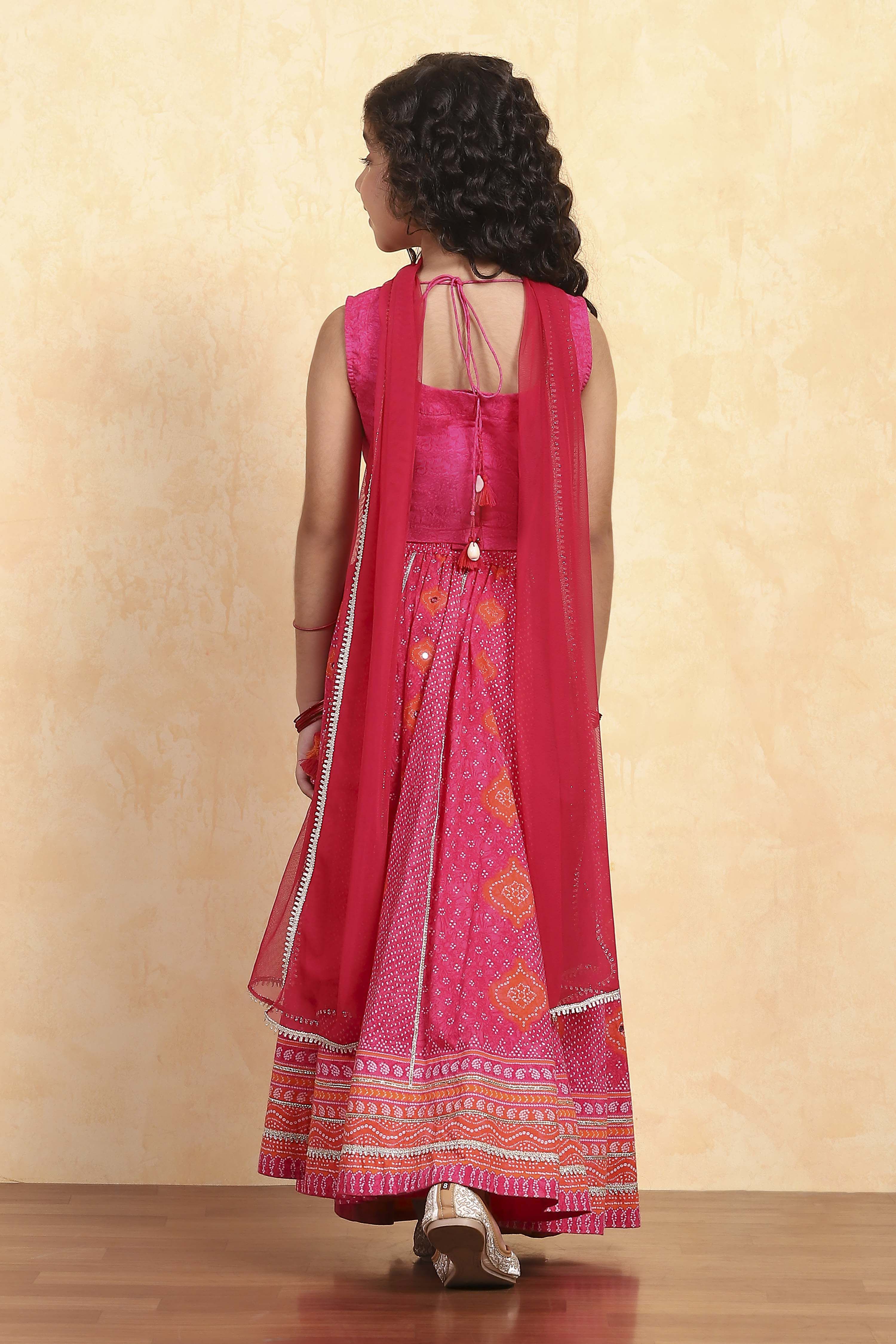 Pink Cotton Printed Fitted Lehenga Set image number 4