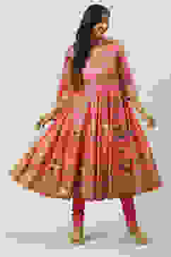 Fuchsia Cotton Anarkali Kurta Churidar Suit Set image number 7