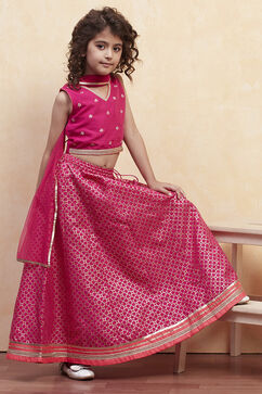 Fuchsia Printed Flared Lehenga Set image number 0