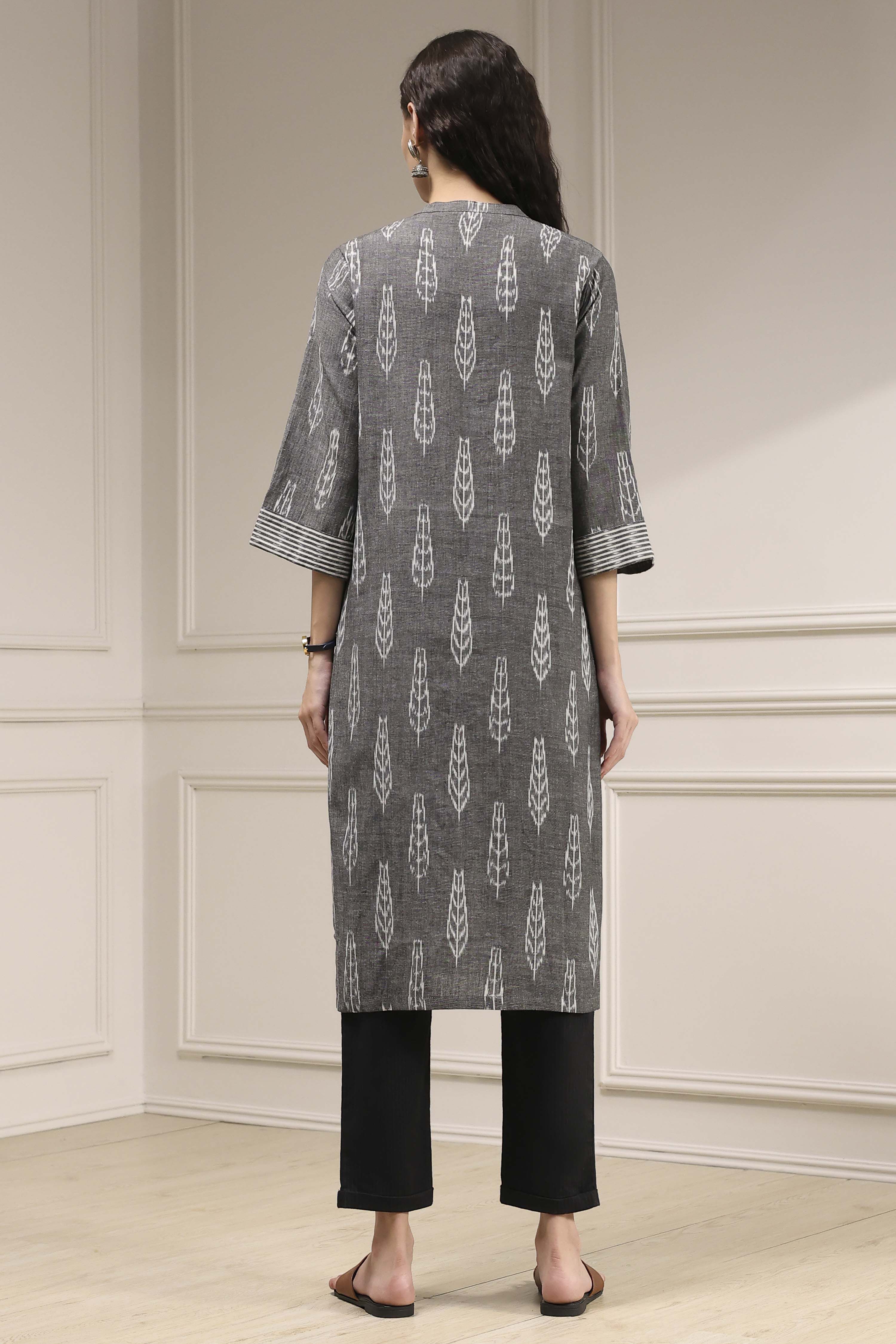 Grey Printed Straight Kurta image number 3