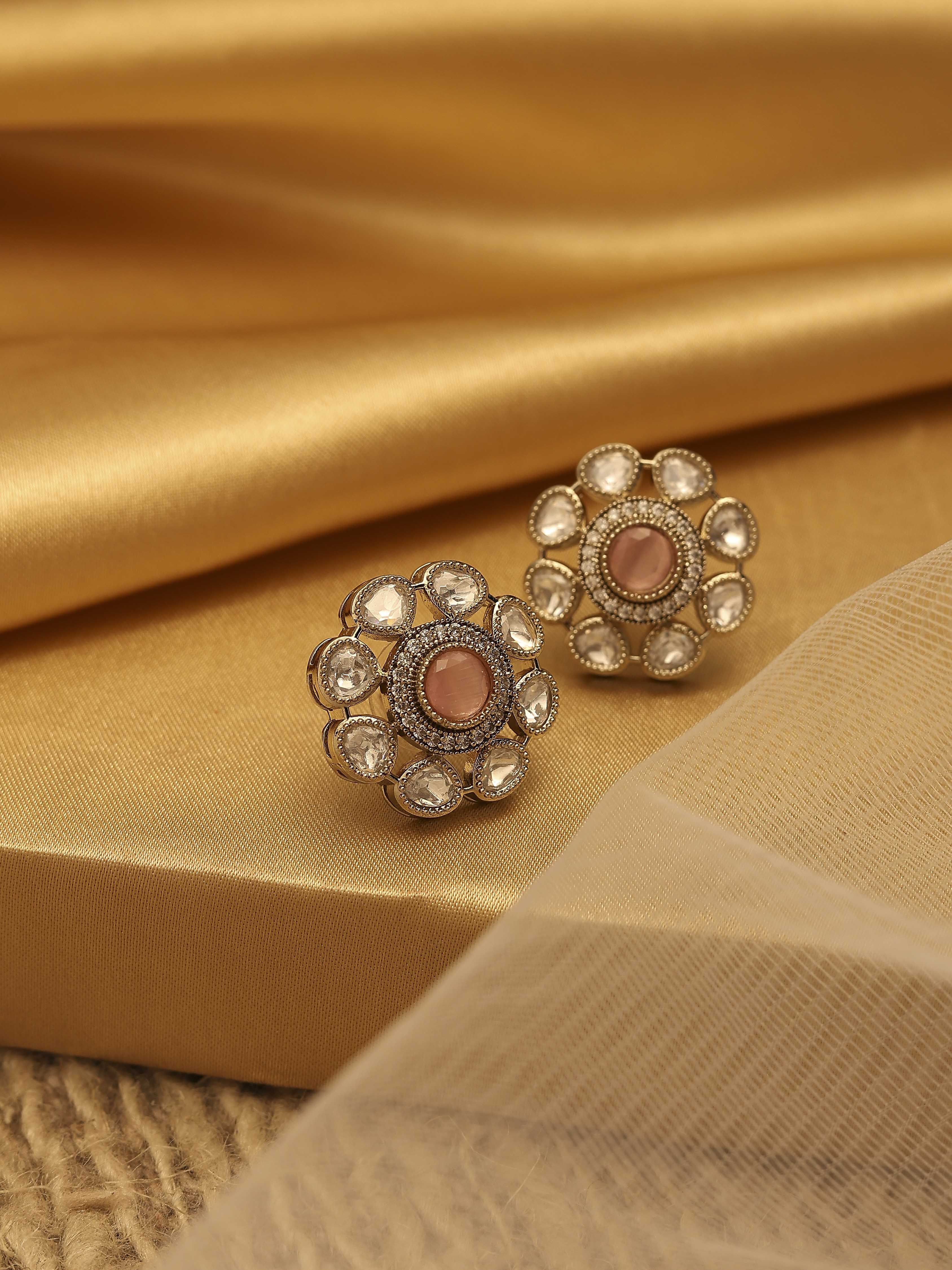 Peach Gold Plated Brass Floral Studs image number 0