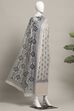 Black Linen Royal-Ikkat  Buti Print Unstitched Suit Set image number 4