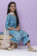 Teal Cotton Girls Straight Straight Kurta Palazzo Suit Set image number 0