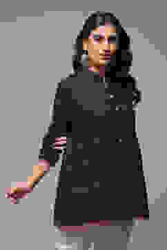 Navy Cotton Yarndyed Kurti image number 4