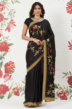 Rohit Bal Black Chanderi Silk Solid Saree With Blouse image number 2