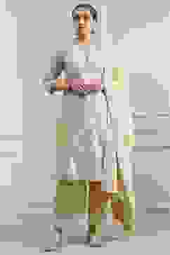 Natural White Chanderi Embroidered Straight Suit Set image number 6